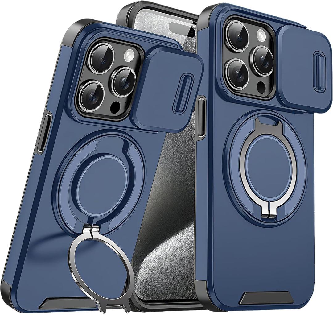 chubbycable Phone Case for iPhone 16 Pro Max Chubbyarmor 2.0 Military-Grade Shockproof Magnetic Anti-Slip Case with Camera Slide & 360 Kickstand Ring, Blue