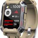 ALKAI Smart Watch Rugged and Military with 5ATM Waterproof Bluetooth Call(Answer/Dial Calls) AI Assistant, Long-Lasting Battery Life, Multiple Sports Tracking, Health Monitoring, 2.02'' HD Display (Khaki)