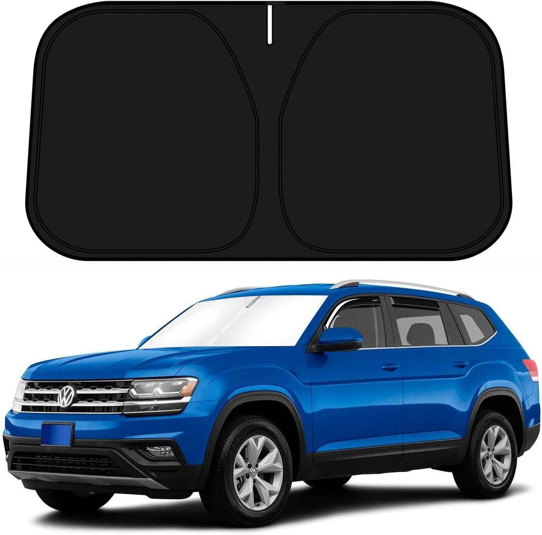 D-Lumina Windshield Sun Shade for Volkswagen Atlas 2018-2025 VW Atlas Cross Sport Accessories, Front Window Sunshade Sun Visor Protector Block UV Rays Heat, Foldable 2 Layers 210T Material