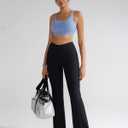 RUNNING GIRL Womens Ribbed V Crossover High Waist Yoga Pants Flare Leggings for Women with Side Pockets (L)