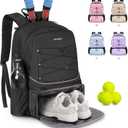 Tennis Bag Holds 2 Rackets, Professional Tennis Bags for Women, Tennis Backpack with Ventilated Shoe Compartment (Black)