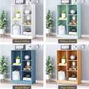 IOTXY Open Shelf Low Bookcase - Wooden 3-Tier Floor Standing Display Cabinet Organizer with Base, 5 Cubes Short Horizontal Bookshelf in Pear Yellow, 50CM Base