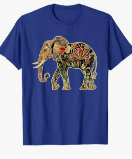 Elephant Floral Flower T-Shirt Royal Blue