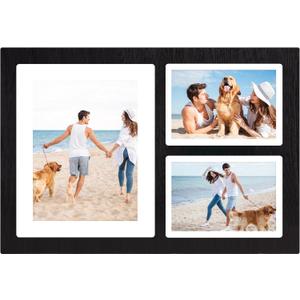 YESKAY Collage Picture Frame for 8x10 and 2 5x7 Pictures Display,3 Opening Family Photo Frames with Tempered Glass Wall Decor(Rustic Black_1 Pack)