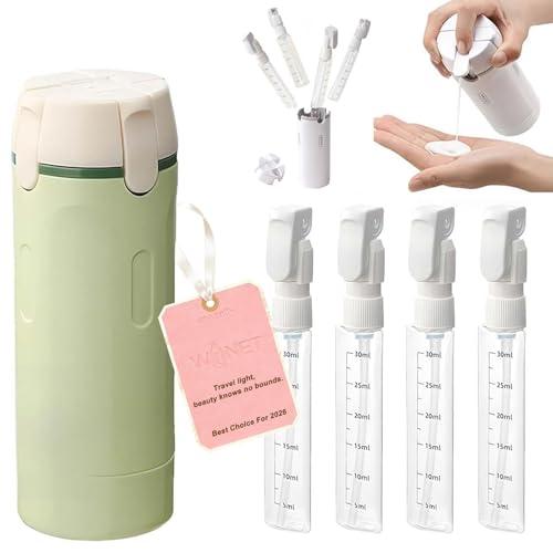 4 in 1 Travel Dispenser Bottles, Leak Proof Travel Bottles for Toiletries, 4 Pack 30ML Refillable Travel Size Containers for Shampoo, Onditioner, Travels Essentials (Green)