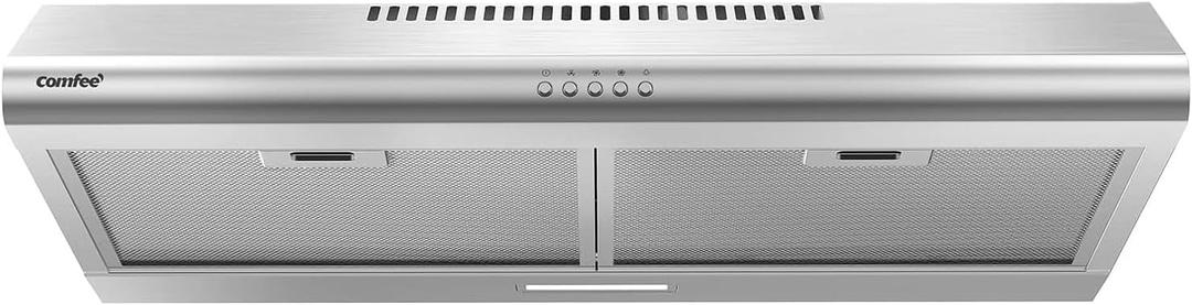 COMFEE' CVU30W4AST 30 inch Under Cabinet Ducted/Ductless Convertible Slim Vent Durable Stainless Steel Kitchen Reusable Filter, 3 Speed Exhaust Fan and 1 LED Lights Range Hood, 2.0 Version