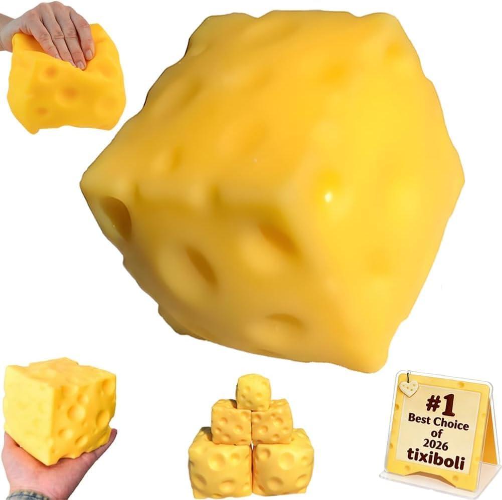 Jumbo Cheese Squishy Large Big Block Giant Cake Slow Rising Squeezable Stress Relief Sensory Toy Cube Yellow Rebounding Soft Fidget for Kids Adults Novelty Rebound Ball Party Favors(4.73 in)
