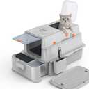 Soulbond Stainless Steel Cat Litter Box with Lid, Enclosed Large Metal Litter Box with Drawer and Flip Door for Big Cats, Top Entry, Odor Control, Easy to Clean (Light Grey)