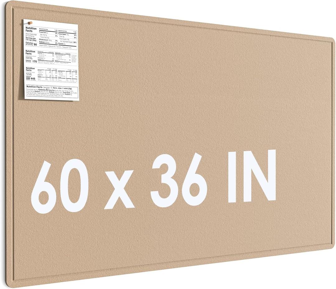 MaxGear Extra Large Bulletin Board 60" x 36", Foldable Felt Board Vision Board Supplies, Cork Board for Office, Home, School, Small Pin Boards for Walls Decorative Display Board Beige Brown