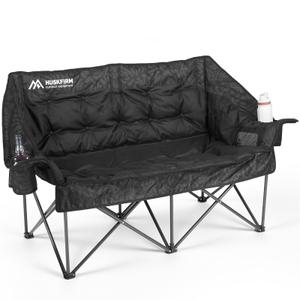 Oversized Double Camping Chair Padded Camping Chairs for Adults,Gray Leaves