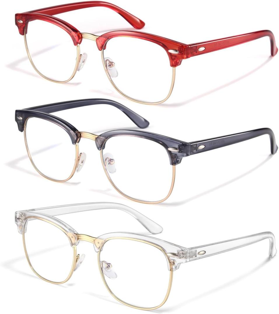 racico Blue Light Glasses for Men & Women - Mixed Material + Metal Frames with UV Protection Coating (Tea/Grey/Clear)