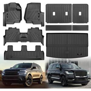 for 2018-2024 Ford Expedition Max/Lincoln Navigator L 8 Seat Floor Mats 3 Row Trunk Cargo Liners Backrest Mat Full Set TPE Rubber Protection Mat Accessories (Only Fit 8 Seat MAX Or L)