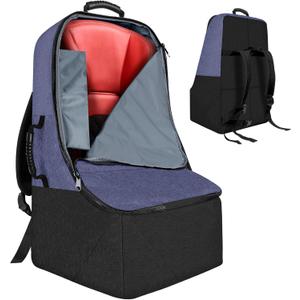 Padded Car Seat Travel Bag for Airplane, Heavy Duty Backpack for Air Travel, Water-Resistant Carrier with Shoulder Strap, Fits Most Car Seats (Blue+Black)