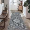 GENIMO 2x5 Runner Rugs for Hallway, Machine Washable Non Slip Vintage Rugs, Low Pile Lightweight Soft Print Rug for enrtyway, Corridor, Home Office, Kitchen,Dark Gray