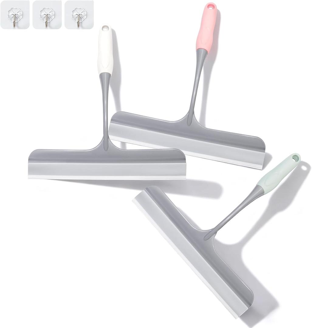 3pcs mini Squeegee Shower Squeegee for Glass Doors, with 3 Adhesive Hooks, Squeegee for Shower Glass Window Cleaning Squeegee Glass Shower Door for Car Window Wiper Mirror Windshield (Intermediate Version)