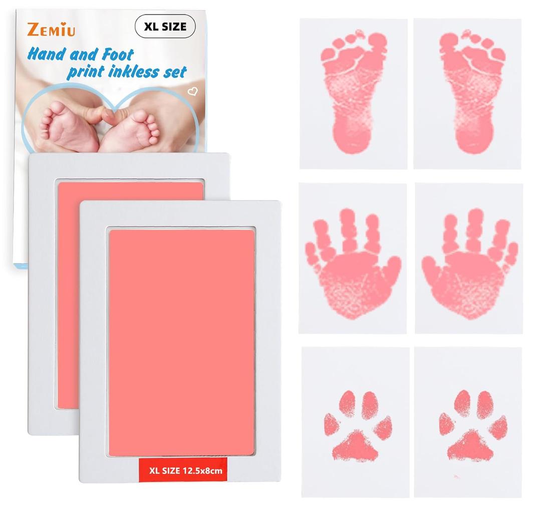 2 Pack Large Clean-Touch Ink Pads, Baby Handprints and Footprints for 0-18 Months, Inkless Hand and Footprint Kit,Baby Print,DIY Newborn Keepsake Gifts,Cat/Dog Paw Print Kit-Pink