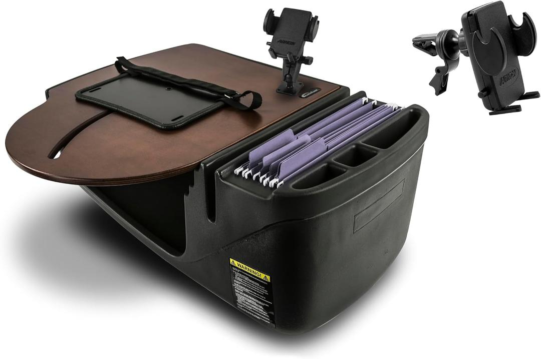 AutoExec Roadmaster Car Desk and Portable Workstation with Phone Mount and Phone Vent Clip, Mahogany