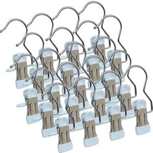 Dxcaicc 15 Pcs Multifunction Hanger Clips,Stain Steel Laundry Hanging Hooks with Clips Heavy Duty Clothes Pins,Portable Metal Drying Clip for Pants,Boots,Bras, Socks, Towels, Underwear,Blue