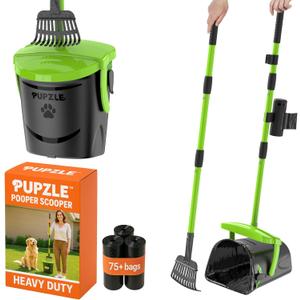 Pupzle Dog Pooper Scooper with Bag Attachment, 40" Long Handle Pooper Scooper for Large Dogs, Dog Poop Scoop for Yard, Large Capacity Swivel Bin and Rake, Lavender Scented Bags (Green)