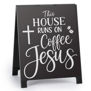 On Coffee Jesus Funny Desk Sign Bar Room Decor Home Office Kitchen Shelf Counter Cubicle Accessories Gifts For Coffee Lovers Espresso Fans Enthusiasts