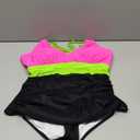 Aidonger Women's One Piece Color Block Swimsuit Tummy Control Slimming Bathing Suit V Neck Cutout High Waisted Swimwear (X-Large, Hot Pink and Black)