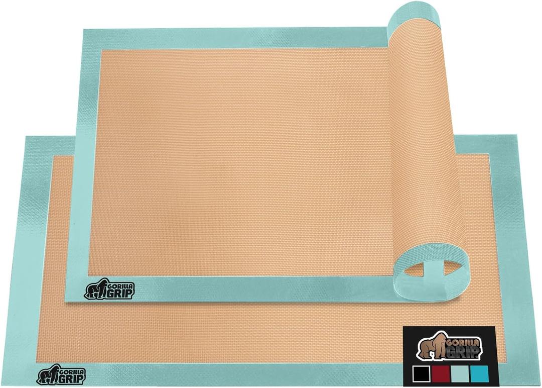 GORILLA GRIP Reusable Nonstick Silicone Baking Mat, 2 Pack, 16.5x11.87, BPA-Free Oven Safe Food Liner, For Cookie Sheets, No Mess Easy Clean Pastry Mats, Kitchen Essential, Half Sheet Size, Mint (16.5" x 11.87" (Half Sheet), Mint)