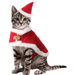 Enjoying Cat Christmas Costume, Pet Santa Claus Hat with Xmas Clothes for Cats Small Dogs, Kitten Christmas Warm Cloak Coat, New Year Puppy Red Hat Outfit