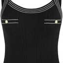 ZAFUL Tank Tops for Women 2025 Summer Sleeveless Striped Cable Knit Fitted Spaghetti Cami Sweater Tanks (Medium, 1-black)