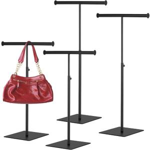 Leinuosen 4 Pcs T Shaped Purse Display Stand Necklace Display Stand Tabletop Adjustable Height Purse Hanger Rack (Black)