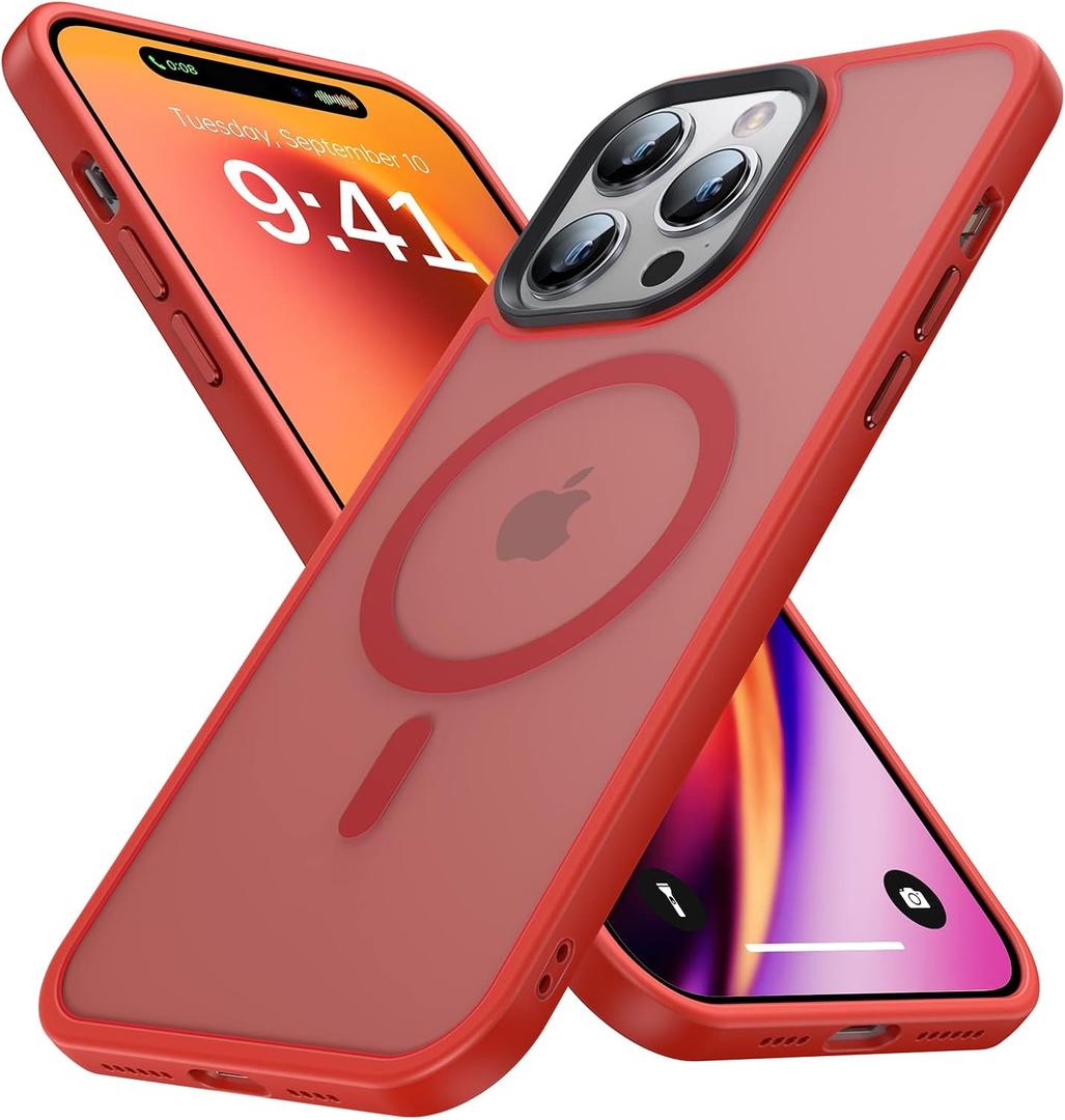 Strong Magnetic for iPhone 14 Pro Max Case [Compatible with MagSafe][10FT Military Grade Protective] Shockproof Translucent Matte Slim Case for iPhone 14 Pro Max Phone Case (6.7"), Red