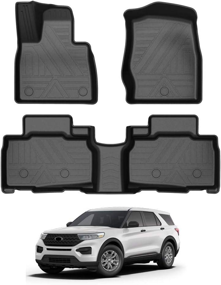 KUST Floor Mats for Ford Explorer 2020-2025 2026, All Weather Floor Liners Rubber Car Mat Front Rear 2 Row for Explorer Accessories High Edge