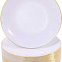 Nervure 100 Pieces Gold Plastic Plates - 10.25 inch Gold Dinner Plates - Heavyweight White and Gold Disposable Plates Ideal for Wedding & Party & Father's Day & Christmas