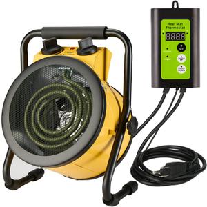 Greenhouse Heater with Digital Thermostat, 1500W Electric Outdoor Heaters for Patio, Fast Heating, Overheat Protection, Dustproof Design for Grow Tent, Green House, Flower Room, Yellow