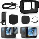 FitStill Silicone Sleeve Protective Case for Go Pro Hero 12/Hero 11/Hero 10 /Hero 9 Black, Battery Side Cover & Lens Caps & Screen Protectors & Lanyard for Hero12/11/10/9 Accessories Kit