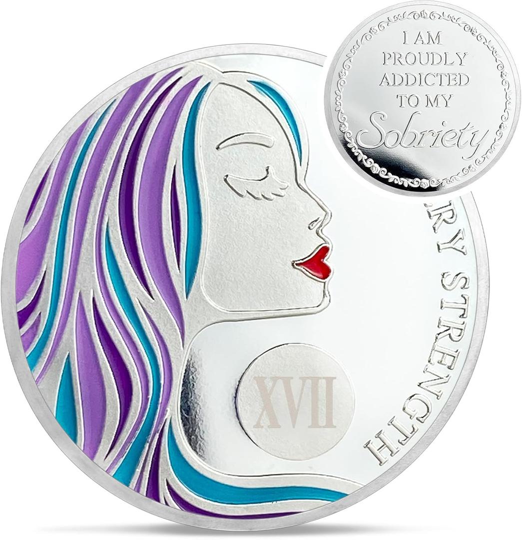 17 Year Sobriety Coin - Courageous Lady AA Recovery Gifts - 17 Years Sober Coins Token - 1-20 Prime Anniversary AA Chips and Medallions for Women - Addiction Na Ha Sobriety Chip Gifts