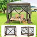 COBIZI 6x6 Pop up Gazebo Tent, Ez up Waterproof Screen Tent Screen House, Portable Outdoor Canopy Sun Shelter with Carry Bag & Ground Stakes for Camping, Garden and Picnics, Brown(Upgraded 2.0)