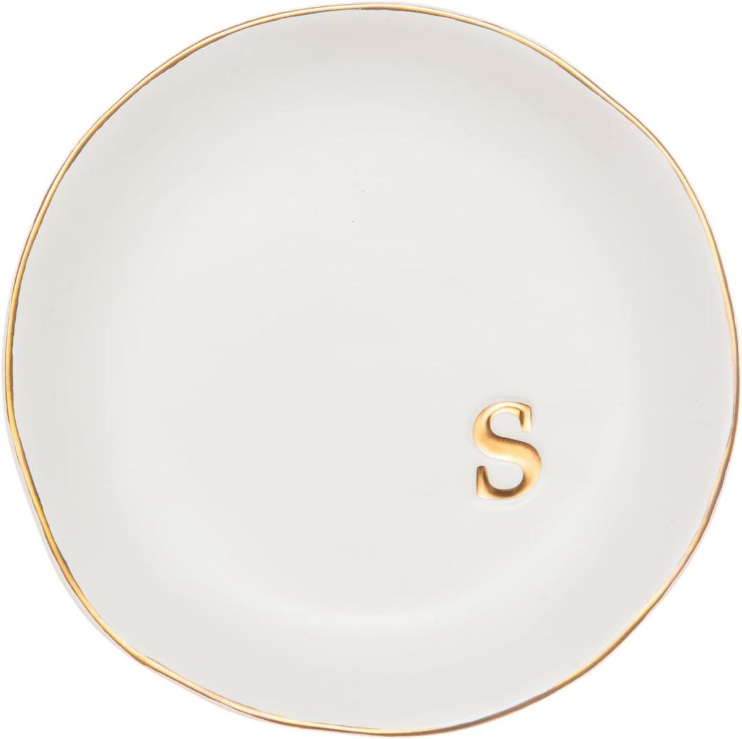 COLLECTIVE HOME - Ceramic Jewelry Tray, Decorative Trinket Dish for Rings Earrings Necklaces Bracelet Watch Keys, Birthday Mother's Day for Women, 4.75", White Surface (S)