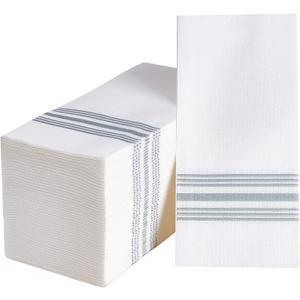 Vplus 150 PACK Guest Towels Disposable Bathroom, Decorative Bathroom Napkins, Soft, and Absorbent Disposable Paper Hand Towel for Dinners, Kitchen, Parties, Weddings, Christmas Party (Silver)