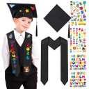 6 Pcs 2026 Preschool Kindergarten Graduation Cap Stole Iron on Letter Set Unisex Cap and Graduation Sash Sublimation Blank Stole Graduation Gifts for Kids Iron on Letters for DIY Craft (Black)