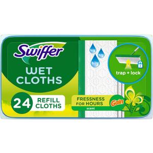 Swiffer Sweep + Mop, Wet Pads Refill, Floor Cleaner for Dirt, Dust, Hair, Cleaning Cloths for Mopping Home, Bathroom, Kitchen, All Purpose Multi-Surface Floor Wipes, Gain, 24ct