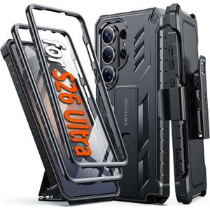 FNTCASE for Samsung Galaxy S26-Ultra Case: [2 Front Frames] [Built-in Screen Protector] [Belt Clip Holster & Kickstand] [Military-Grade Protection] Heavy Duty Full Body Shockproof Rugged Cover Black