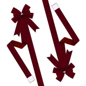 Meseey 6 Pieces Christmas Cabinet Bows Adjustable Straps Large Burgundy Velvet Cabinet Door Bows for Xmas Kitchen/Garage/Farmhouse Decor(Burgundy)