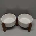 6.1inch Ceramic Raised Double Bowls Set with Acacia Wood Stand, 2 Heights Elevated, Food & Water Bowls for Small Breed Dogs, Weighted Dog Dishes, Pet Bowl(27oz, Arctic White) (3.4CUPS)