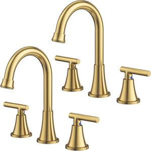Bathroom Faucets for Sink 3 Hole, Hurran Brushed Gold Bathroom Sink Faucet with Pop-up Drain and Supply Lines, Stainless Steel Lead-Free Widespread Faucet for Vanity RV, 2 Pack
