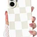 NITITOP Compatible with iPhone 16 Plus Case Cute Aesthetic Checkerboard Larger Blocks Pattern for Women Girl Trendy Slim Fit TPU Silicone Shockproof Full Camera Protection Cover - White