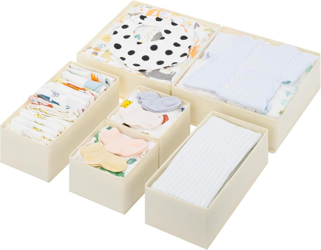 GRANNY SAYS Drawer Organizer Clothes, 6 Pack Dresser Organizer Bins for Nursery, Closet Organization and Storage Dividers for Clothing, Baby Clothes, Underwears, Beige