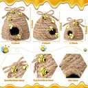 Jutom 3 Pcs Bee Hive Decor Honey Bee Tiered Tray Decor Summer Spring Honeybee Decorations Mini Jute Farmhouse Beehive for Kitchen Table Shelf Home Coffee Bar Themed Party(Vintage Color)