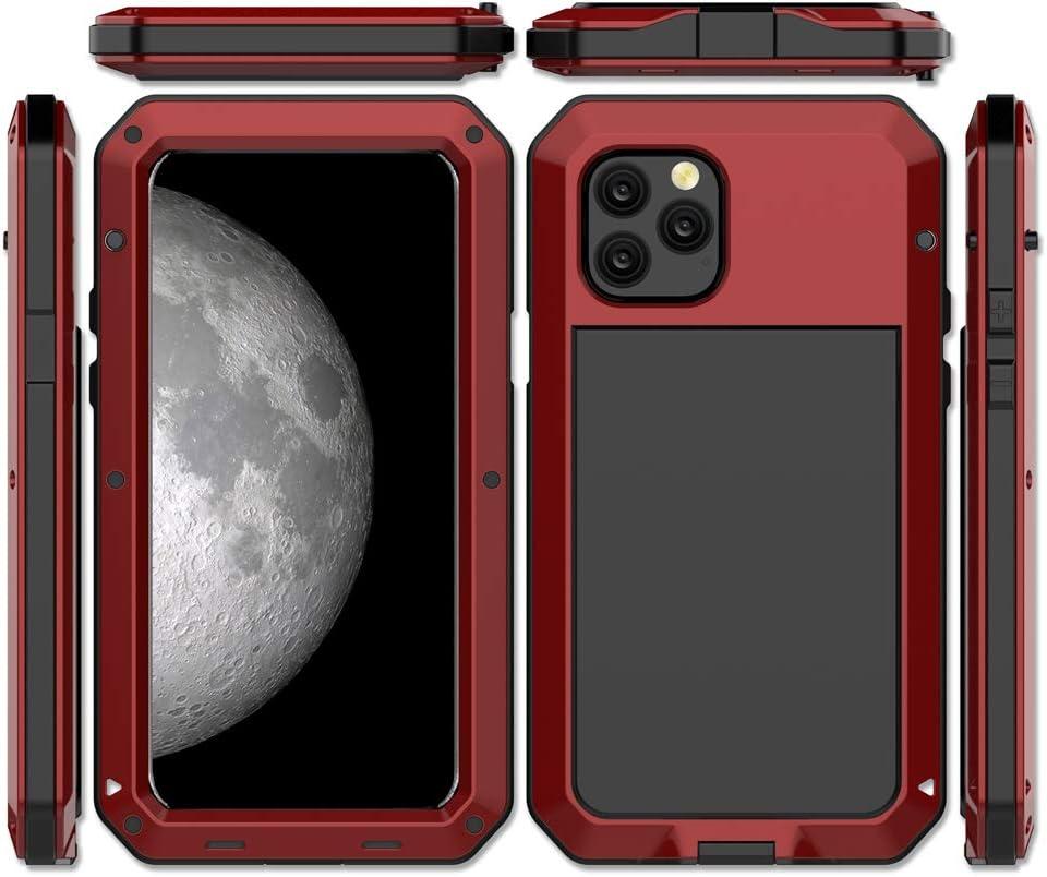 Marrkey for iPhone 11 Pro Max Case,Full Body Protective Cover Heavy Duty Shockproof Tough Armour Aluminum Alloy Metal Case with Silicone Built-in Screen Protector for iPhone 11 Pro Max - red