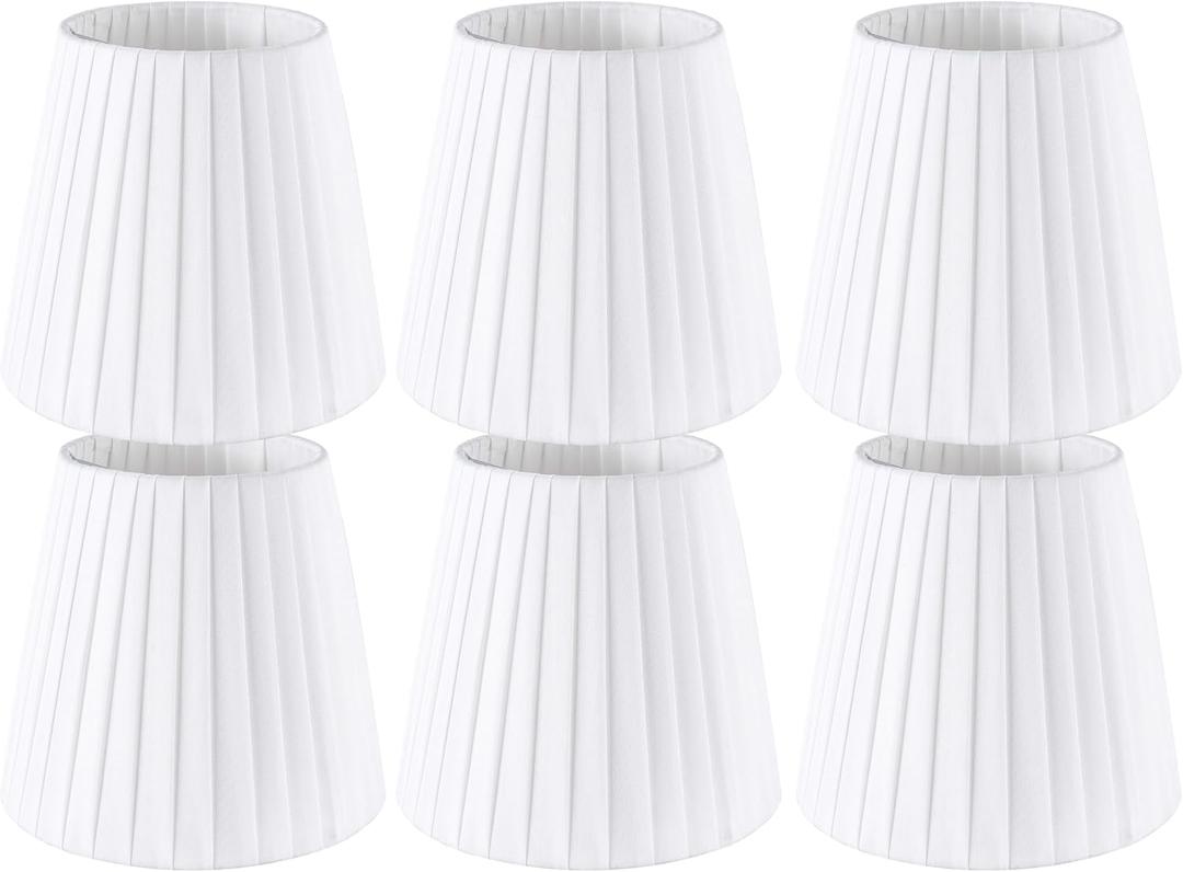 Set of 6 Natural Linen White Clip On Chandelier Lamp Shades For Chandeliers, Wall Lamps, And Other Lighting Fixtures Using E12 Bulbs 4 * 6 * 5 Inch