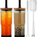 ALINK Glass Cups with Lids and Straws, 24 oz Mason Jar Drinking Glasses Tumbler with Silicone Boot, Tips, Brush, Reusable Iced Coffee Cups, Boba Tea Smoothie Cups - 2 Black
